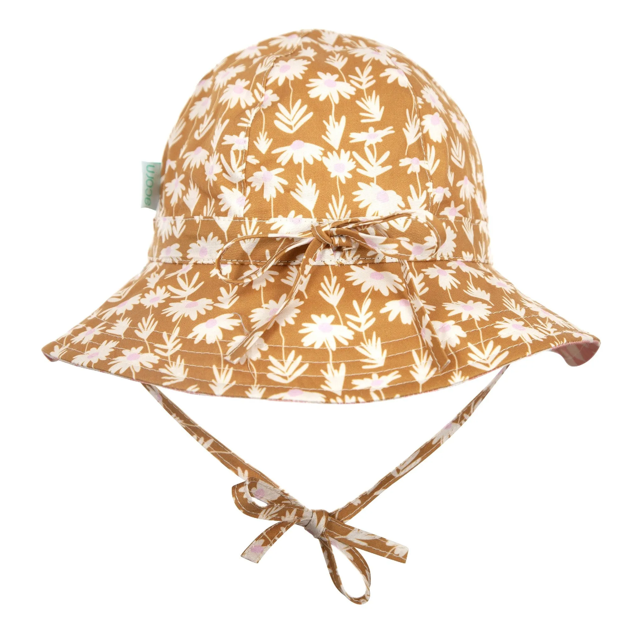 ACORN KIDS - DAISY CHAIN WIDE BRIM REVERSIBLE SUNHAT: GOLD, CREAM AND PINK