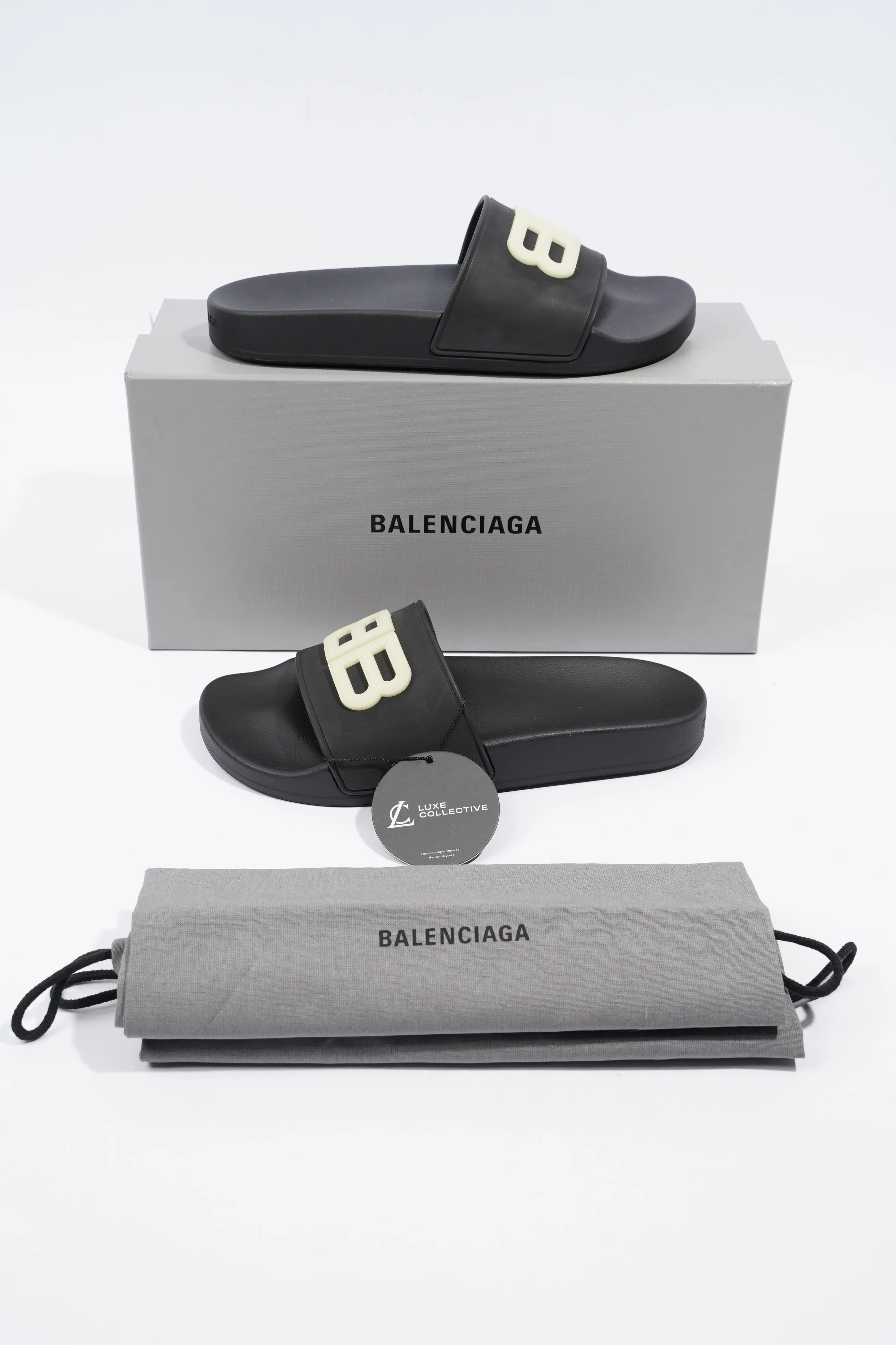 Balenciaga Pool Slide BB Black Rubber EU 38 UK 5