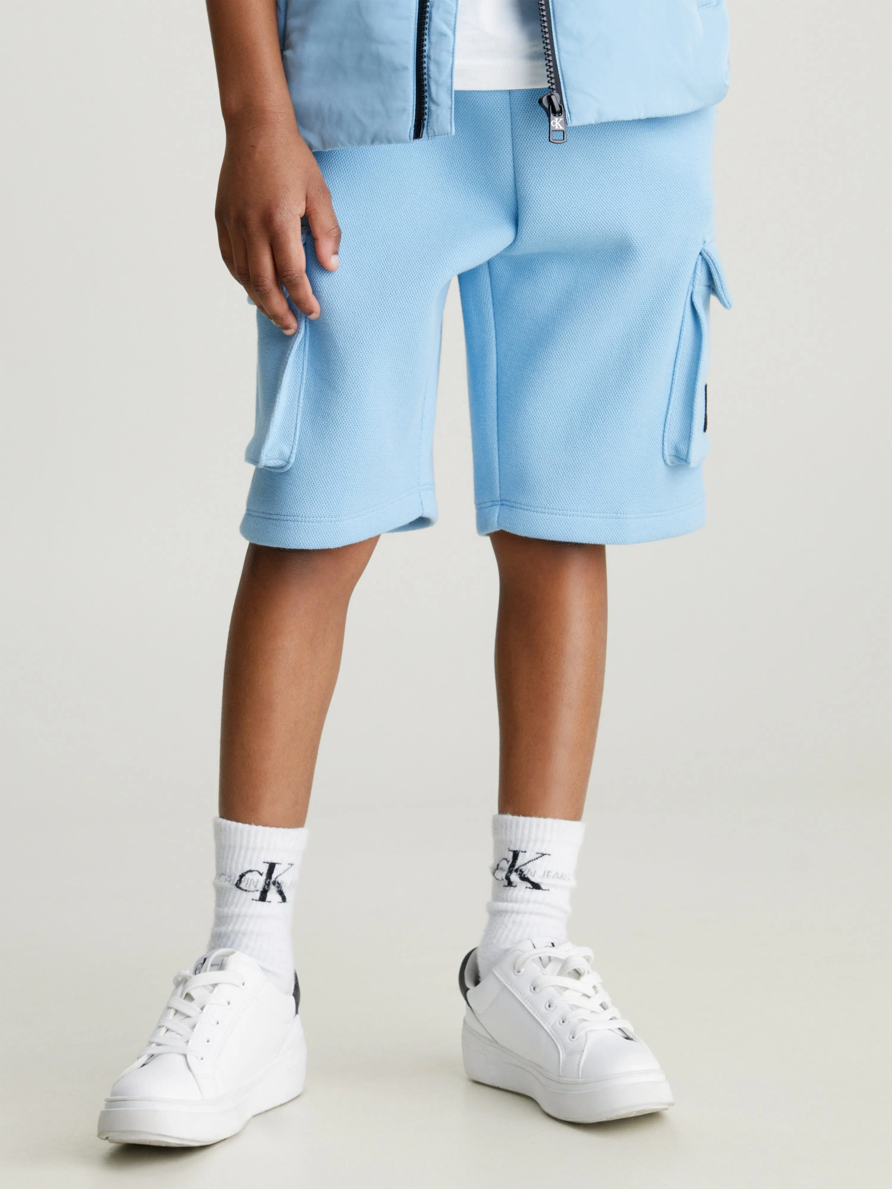 Calvin Klein Boys Pique Cargo Shorts in Blue