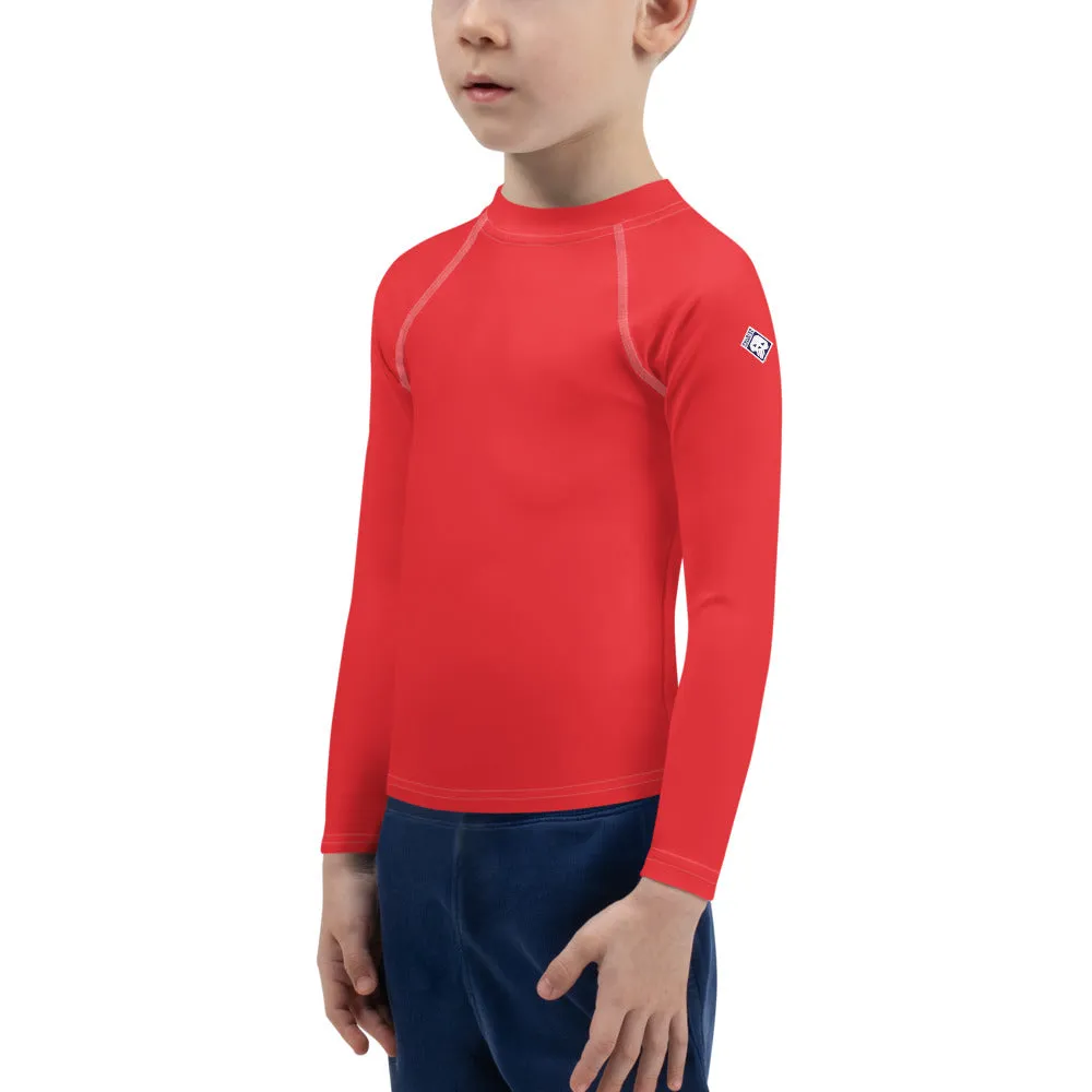 Cool and Covered: Boys' Long Sleeve Solid Color Rash Guards - Scarlet