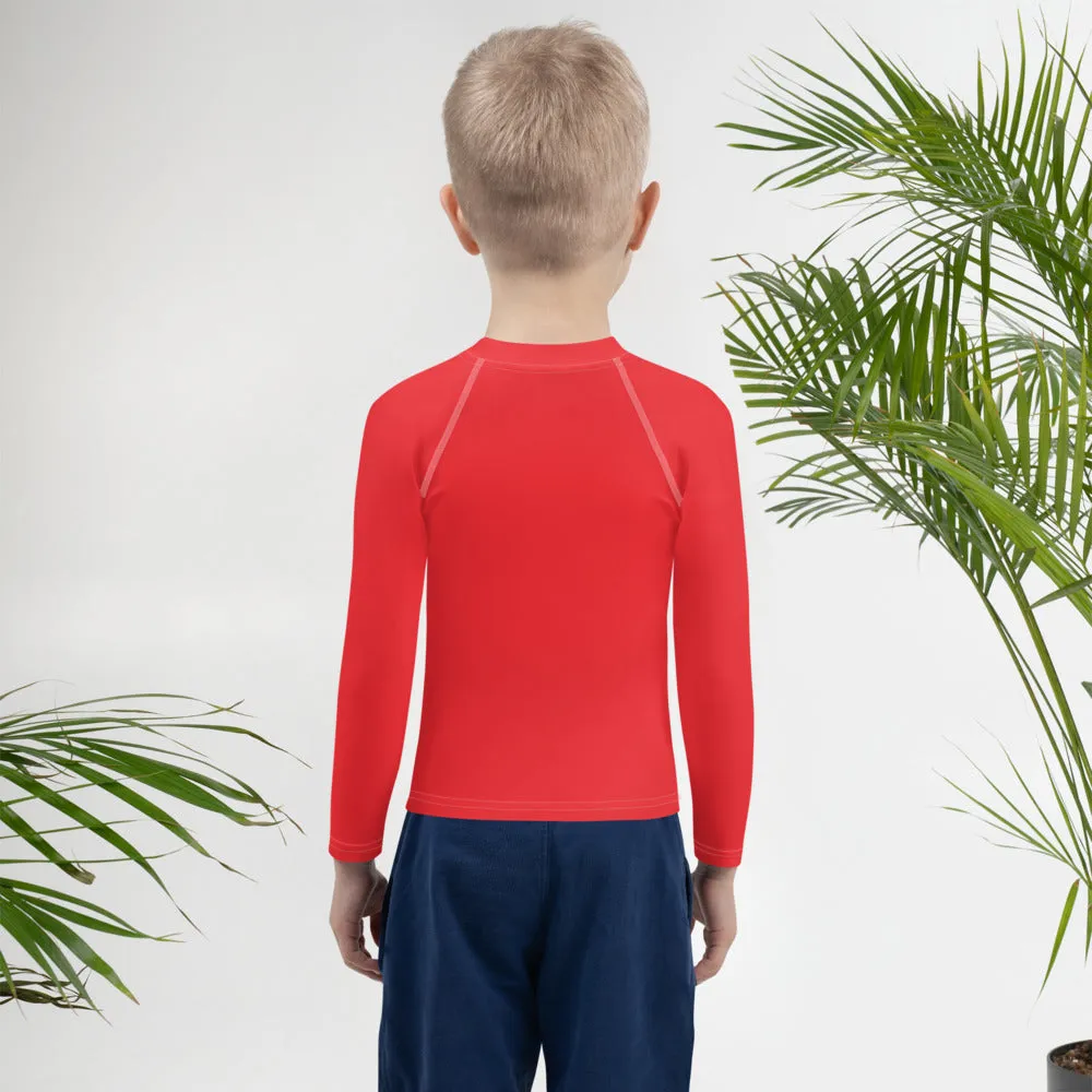 Cool and Covered: Boys' Long Sleeve Solid Color Rash Guards - Scarlet