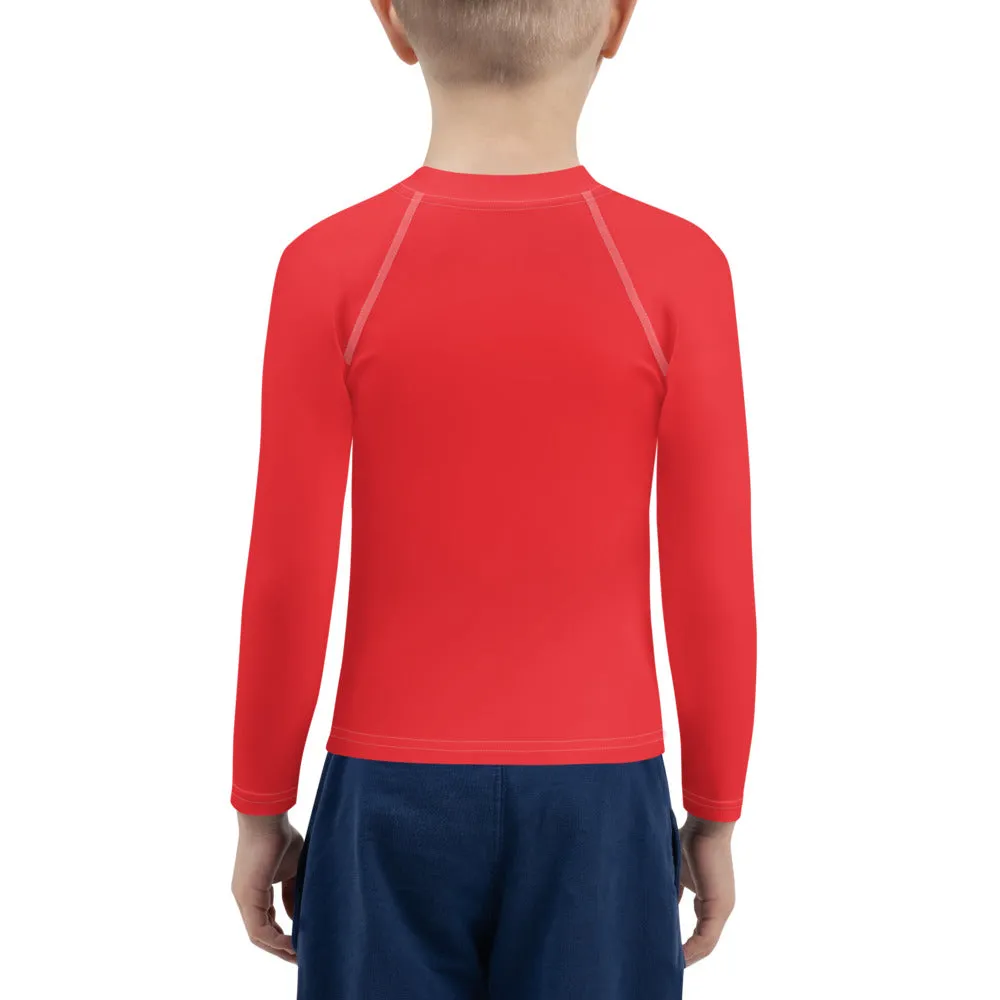 Cool and Covered: Boys' Long Sleeve Solid Color Rash Guards - Scarlet