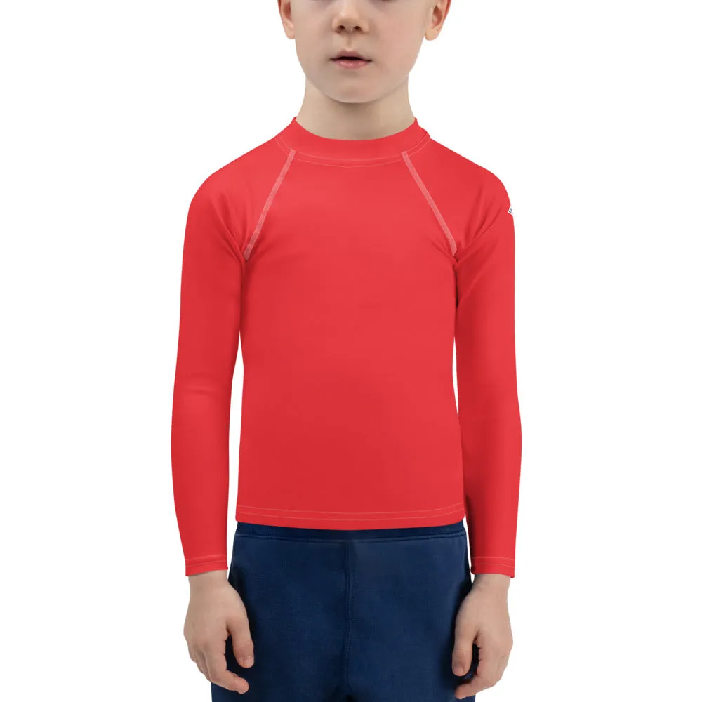 Cool and Covered: Boys' Long Sleeve Solid Color Rash Guards - Scarlet