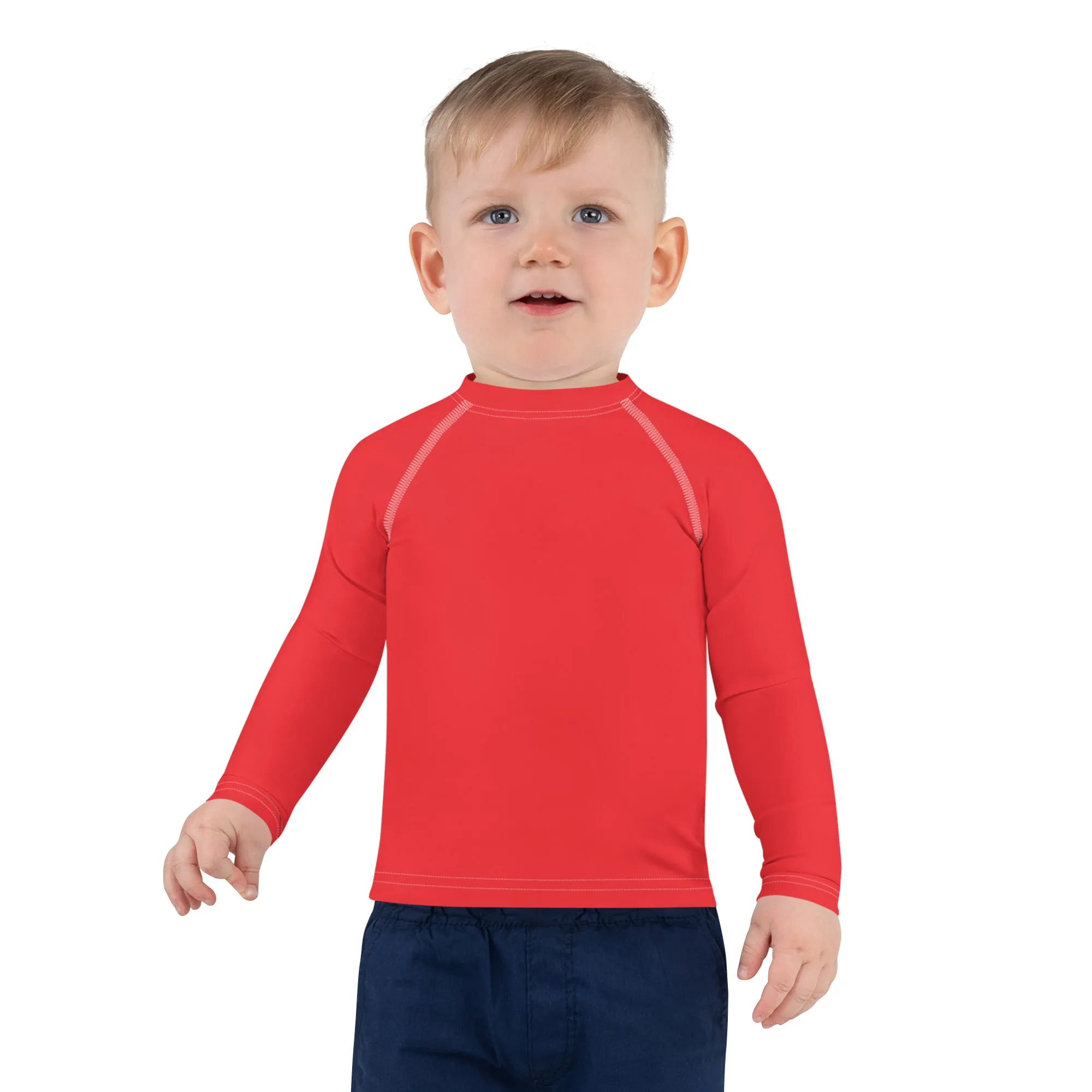 Cool and Covered: Boys' Long Sleeve Solid Color Rash Guards - Scarlet