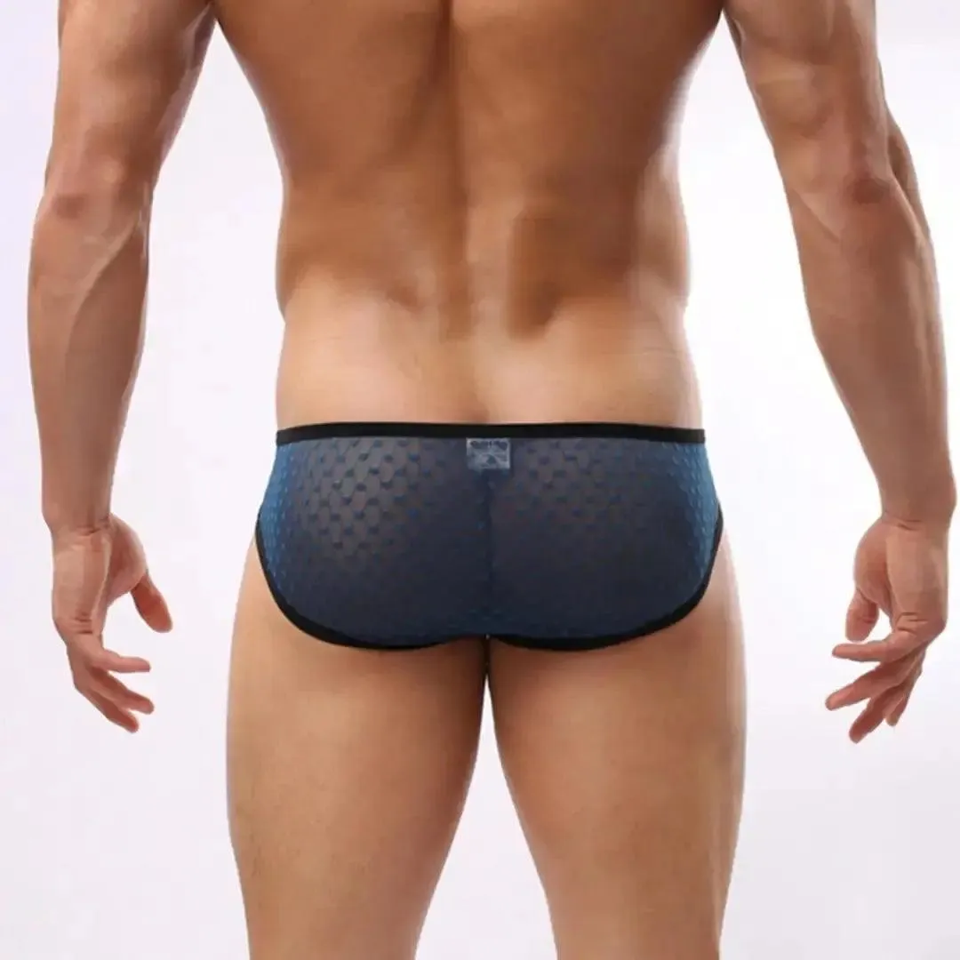 Dominik Men's Ultra-Low Rise Sexy Mesh Trunks Heart Patterns Underwear