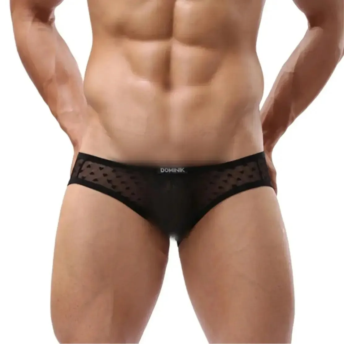 Dominik Men's Ultra-Low Rise Sexy Mesh Trunks Heart Patterns Underwear