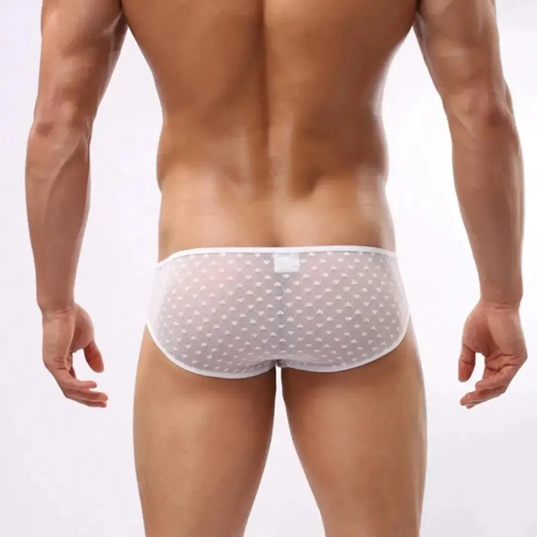 Dominik Men's Ultra-Low Rise Sexy Mesh Trunks Heart Patterns Underwear