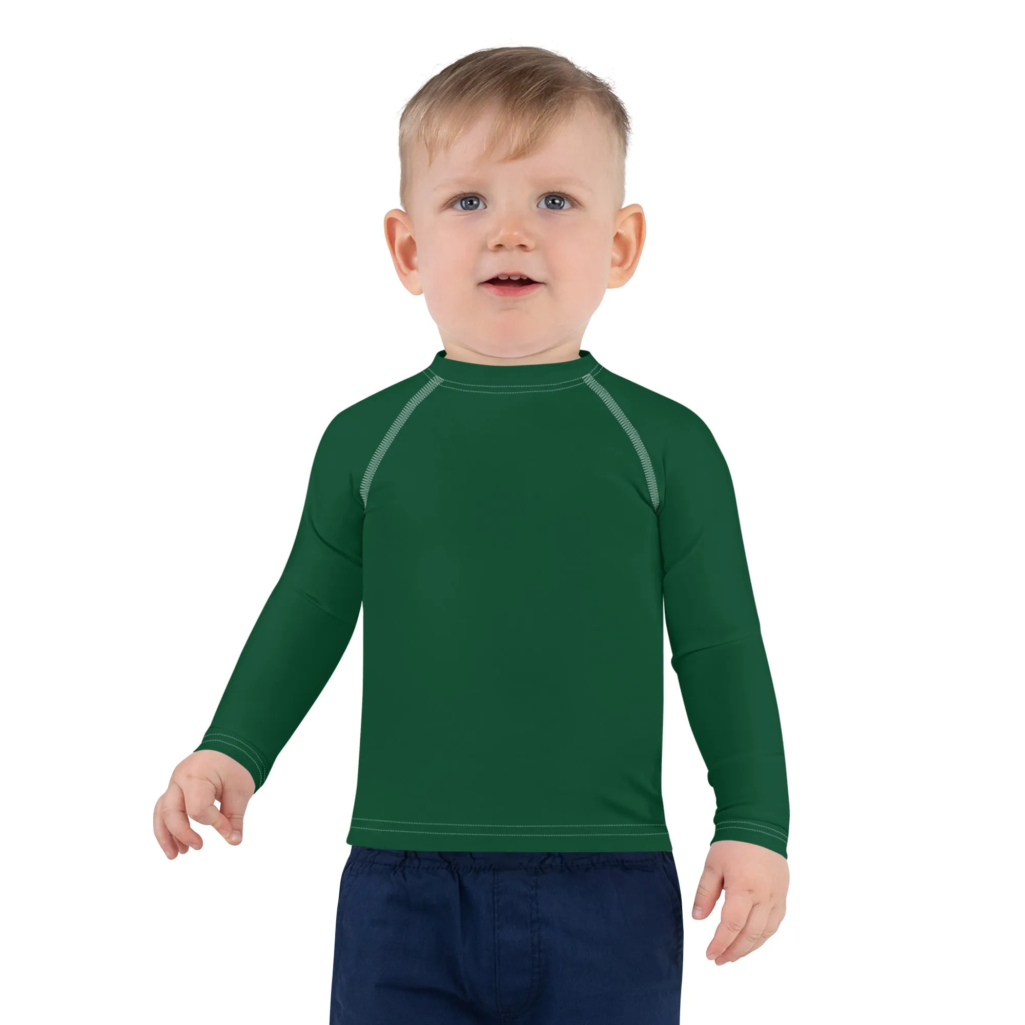 Dynamic Duo: Boys' Long Sleeve Solid Color Rash Guards - Sherwood Forest