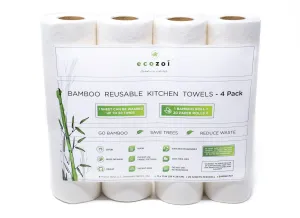 ecozoi Reusable Bamboo Kitchen Paper Towels - Tree-Free, Eco-Friendly Rolls, 4-Pack