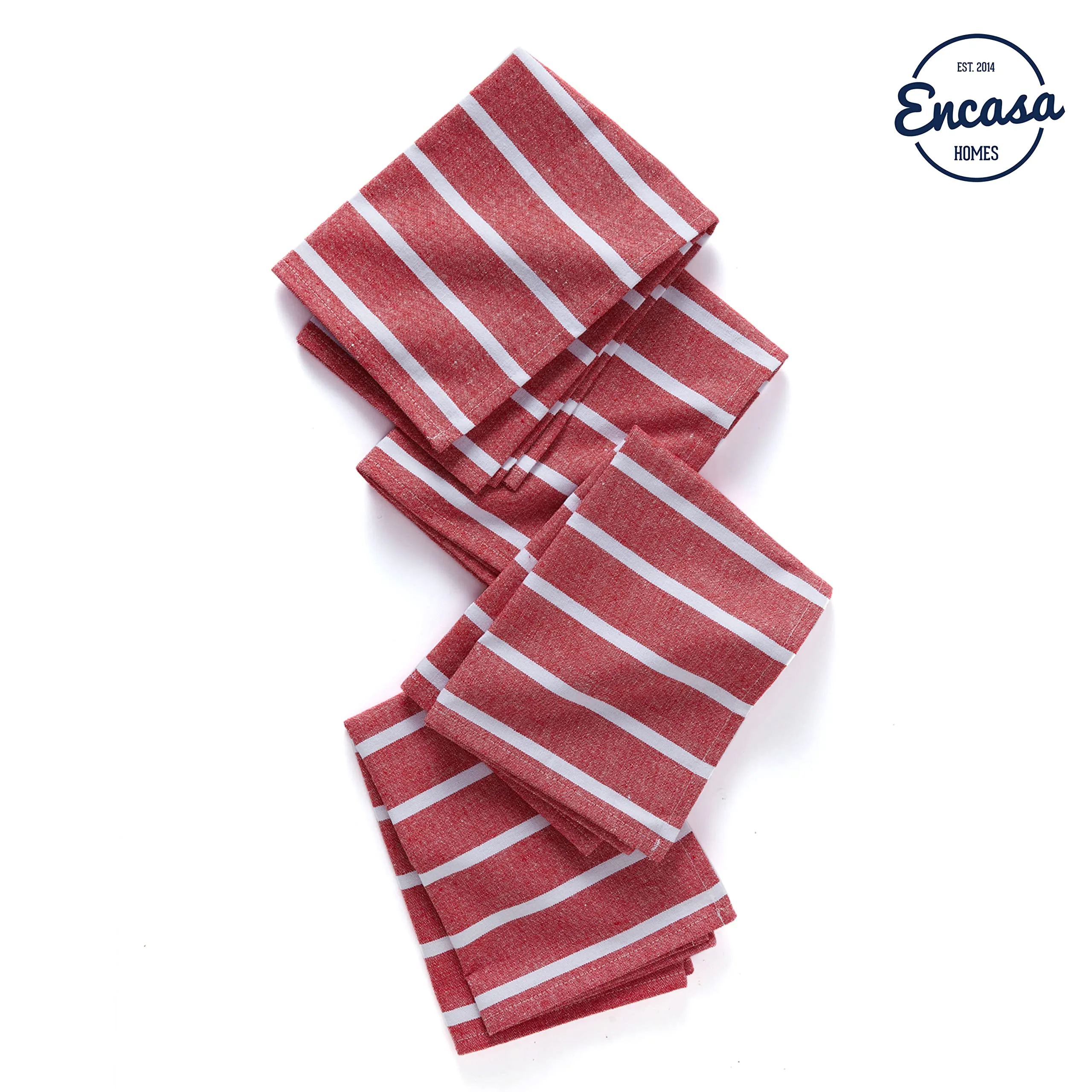 Encasa Homes Kitchen Dish Towels Made with Eco-Friendly Cotton | Highly Absorbent for Cleaning & Quick Drying of Plates & Glasses | X-Large, 18" x 28" | Roma Red Stripes (Set of 4 Pieces)