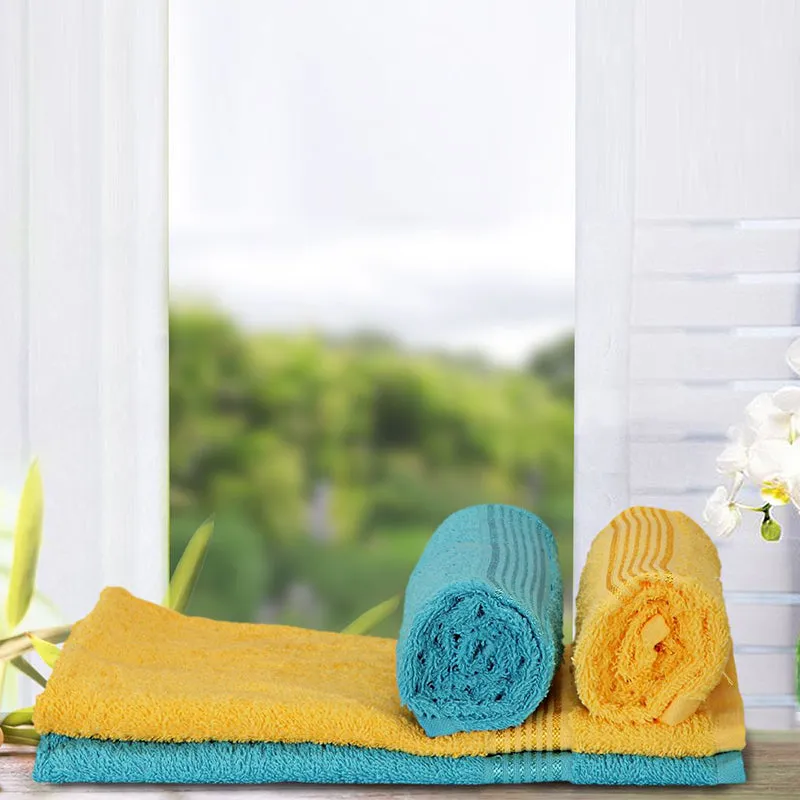 Eva Quick Dry Hand Towel (Yellow & Blue) - Set Of Four