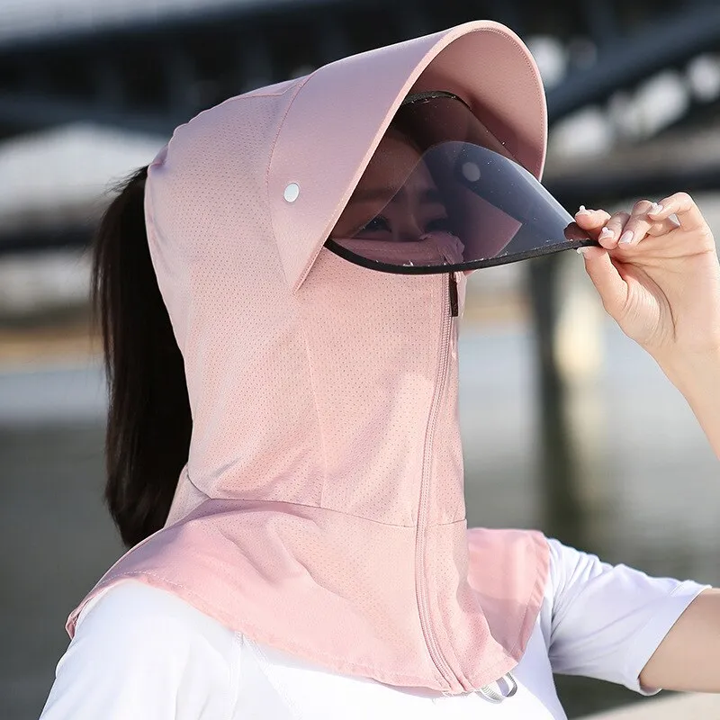 Fashion Summer Sun Hat Women Bucket Hat Anti-UV Shawl 2in1 Korea Dome Beach Cap Wide Brim Back Opening Cycling Fishing Hat