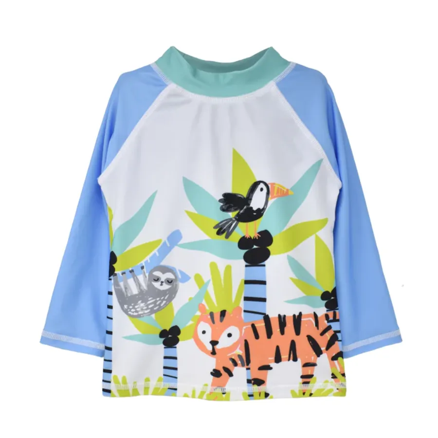 Flap Happy Upf 50  Graphic Rash Guard Swim Top RLPE - Wild Jungle