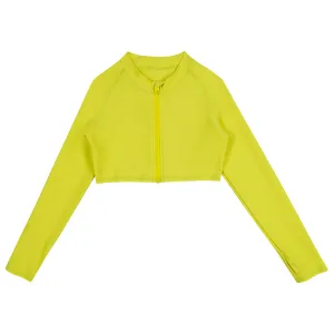 Girls Long Sleeve Crop Rash Guard | "Sulphur Yellow"