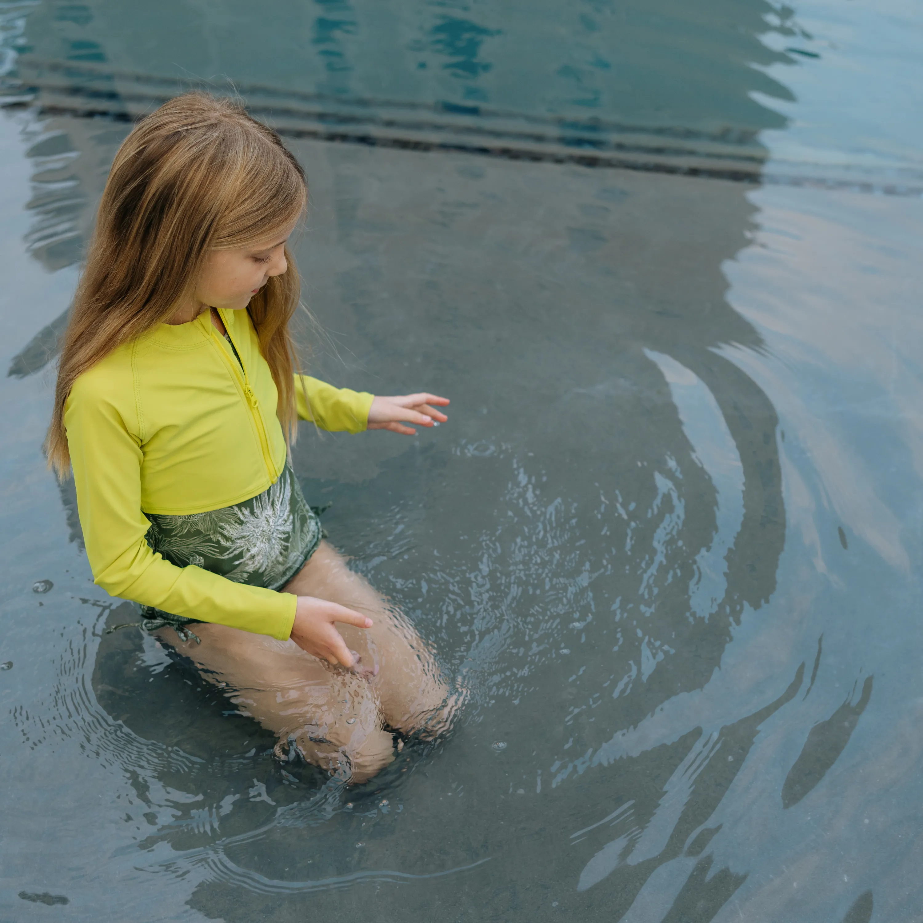 Girls Long Sleeve Crop Rash Guard | "Sulphur Yellow"