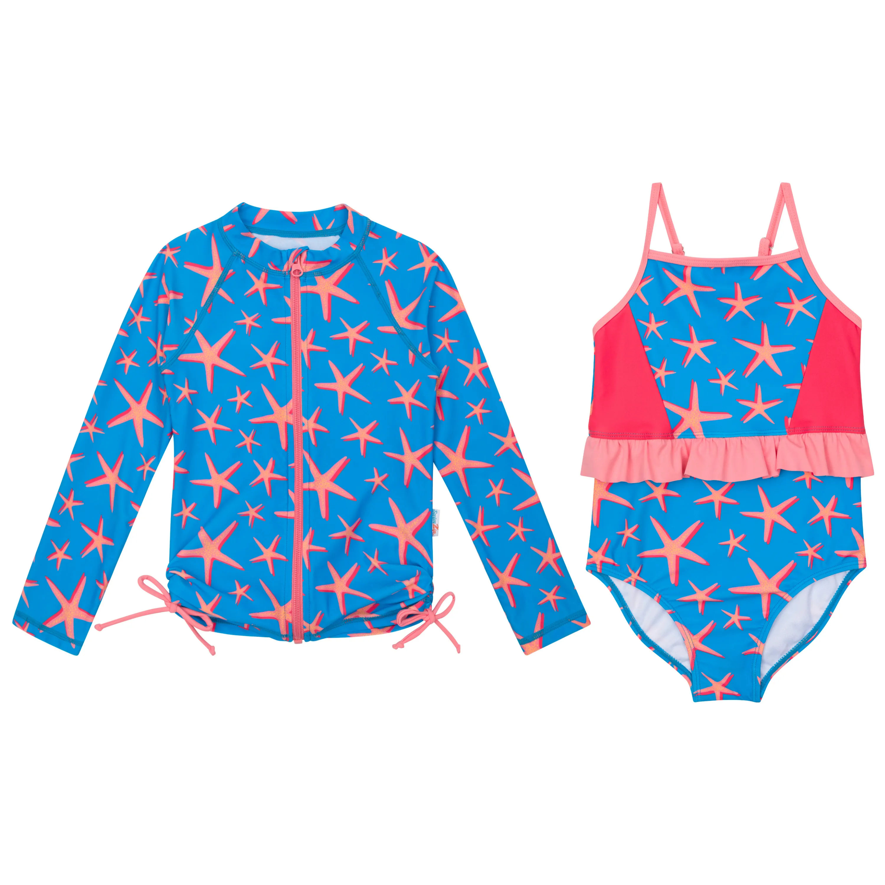 Girls One-Piece Swimsuit   Long Sleeve Rash Guard Set (2 Piece) | "Starfish"