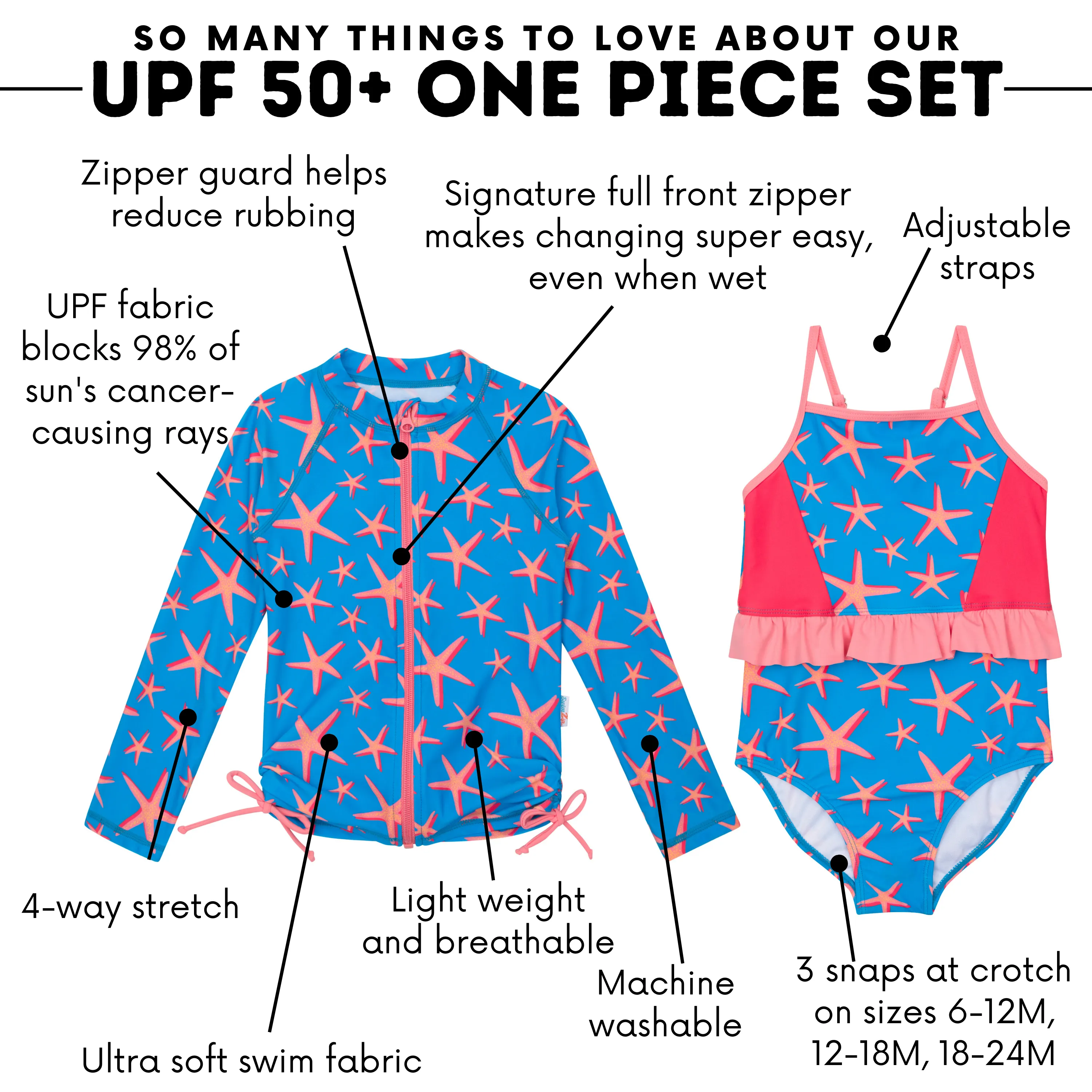 Girls One-Piece Swimsuit   Long Sleeve Rash Guard Set (2 Piece) | "Starfish"