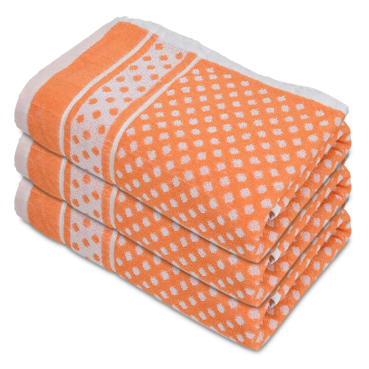 Heart HomeDot Printed Super Soft, Fluffy, and Absorbent, Cotton Bath Towel Perfect for Daily Use, 30"x60"- Pack of 3 (Orange)