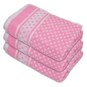 Heart HomeDot Printed Super Soft, Fluffy, and Absorbent, Cotton Bath Towel Perfect for Daily Use, 30"x60"- Pack of 3 (Pink)