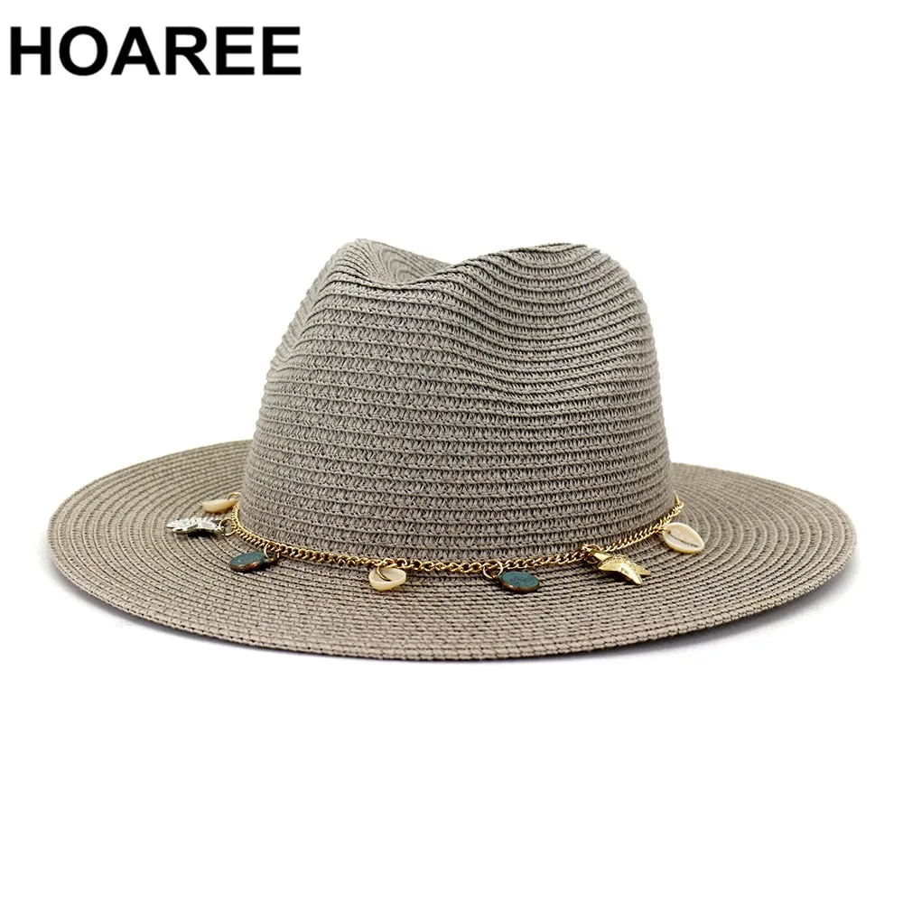 HOAREE  Panama  Fedora Straw Sunhat