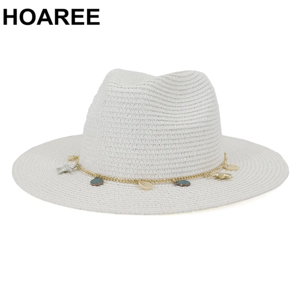 HOAREE  Panama  Fedora Straw Sunhat