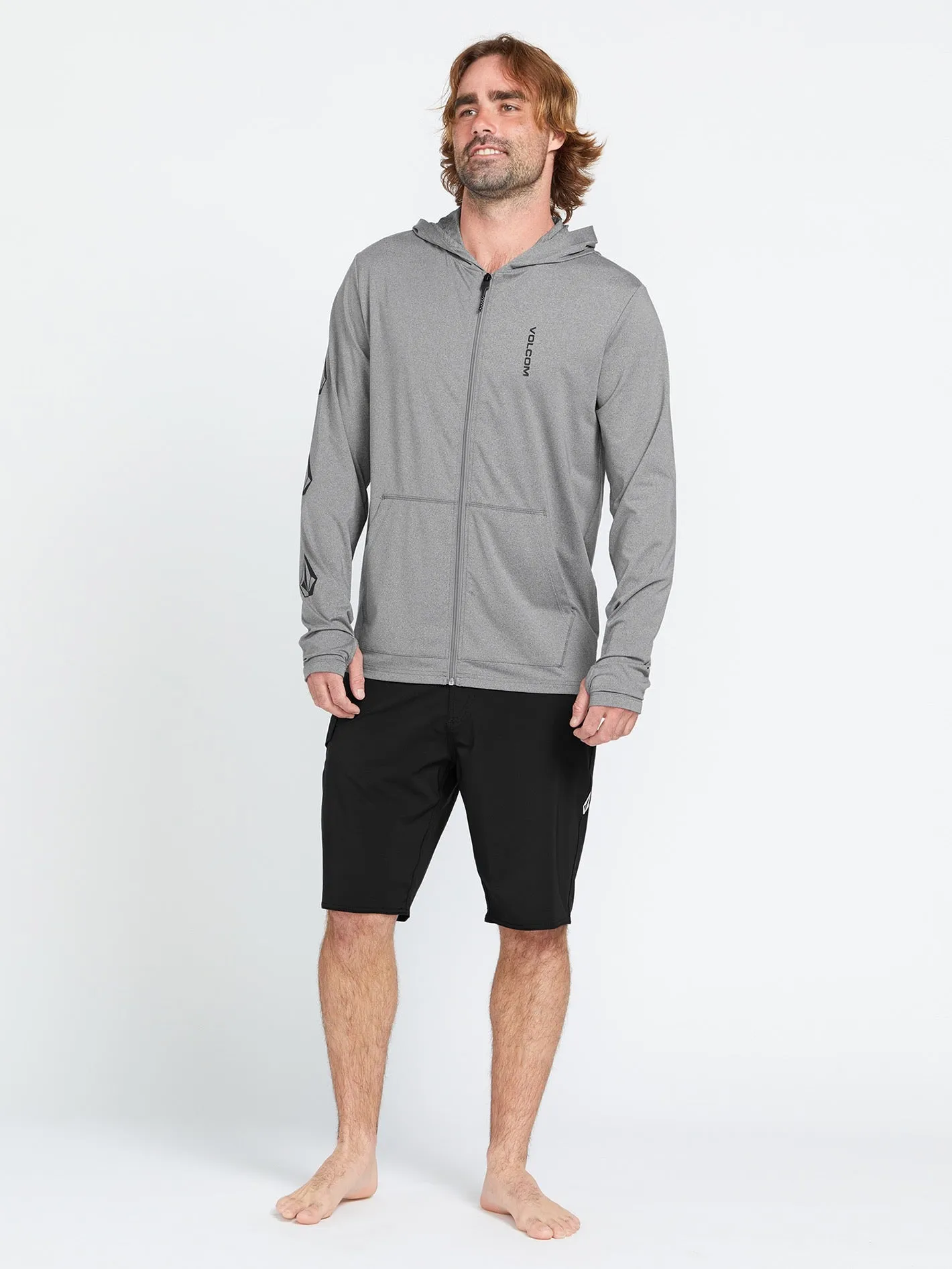 Iconic Stone Long Sleeve Hooded Rashguard - Heather Grey