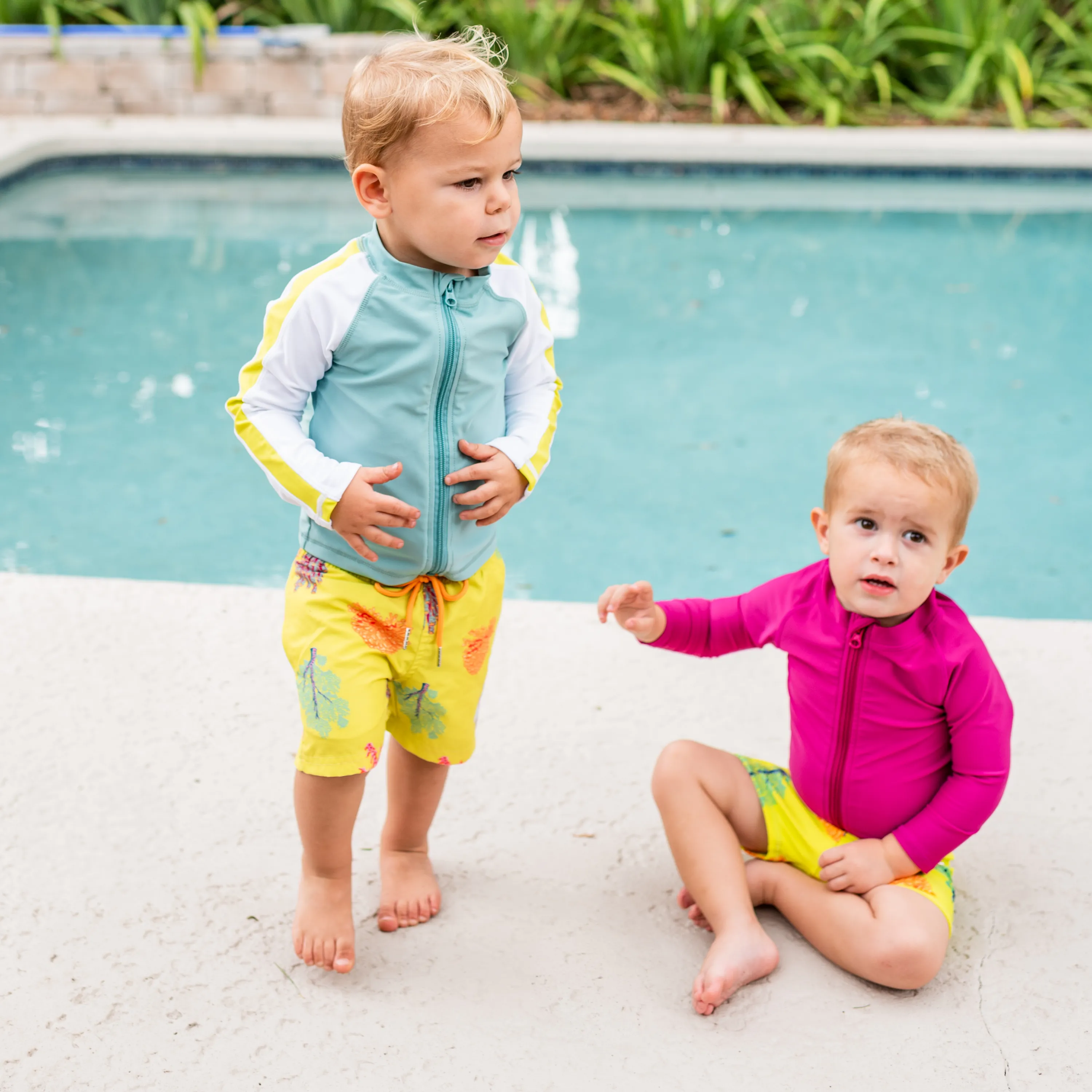 Kids UPF 50  Long Sleeve Zipper Rash Guard Swim Shirt | "Fuchsia”