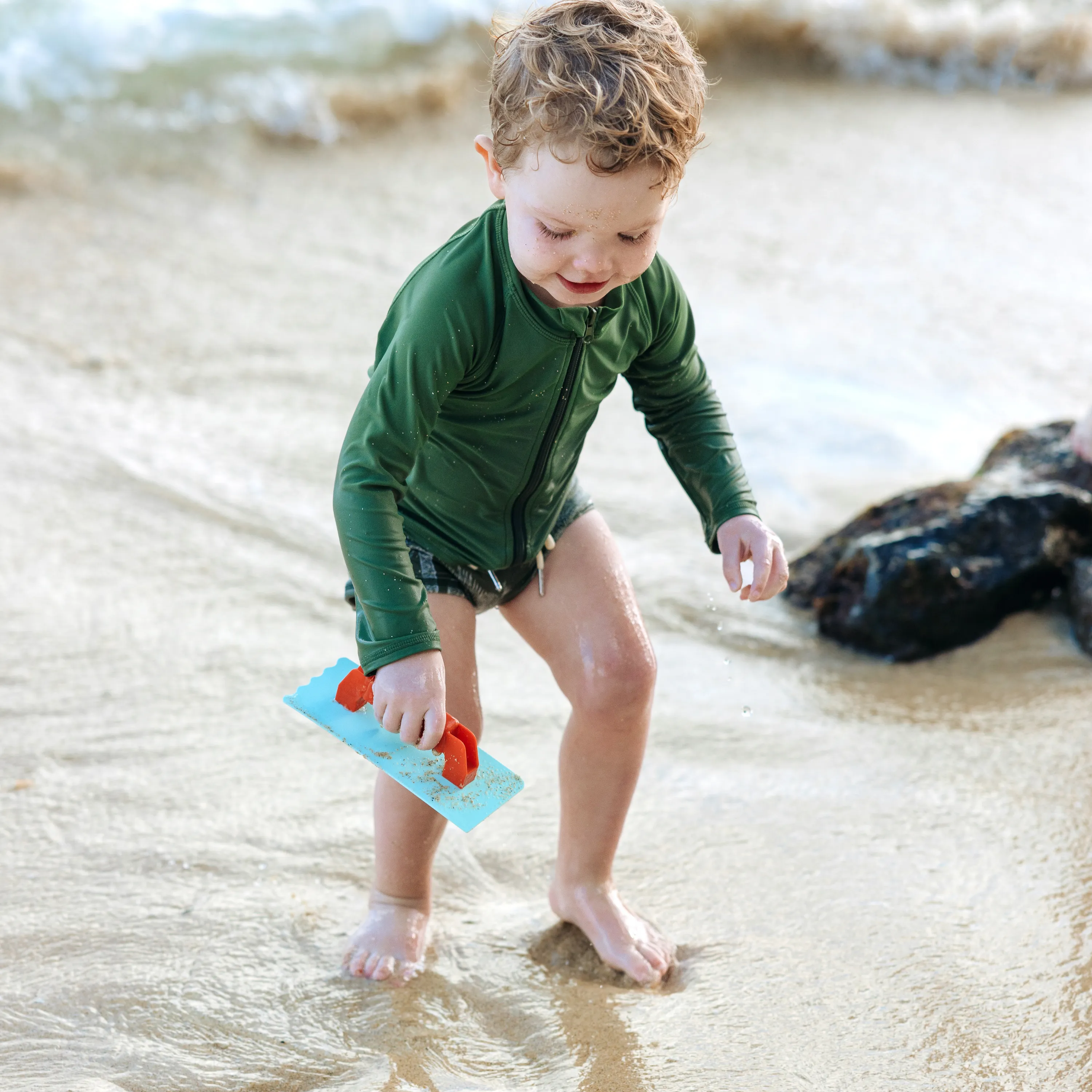 Kids UPF 50  Long Sleeve Zipper Rash Guard Swim Shirt | "Garden Green"