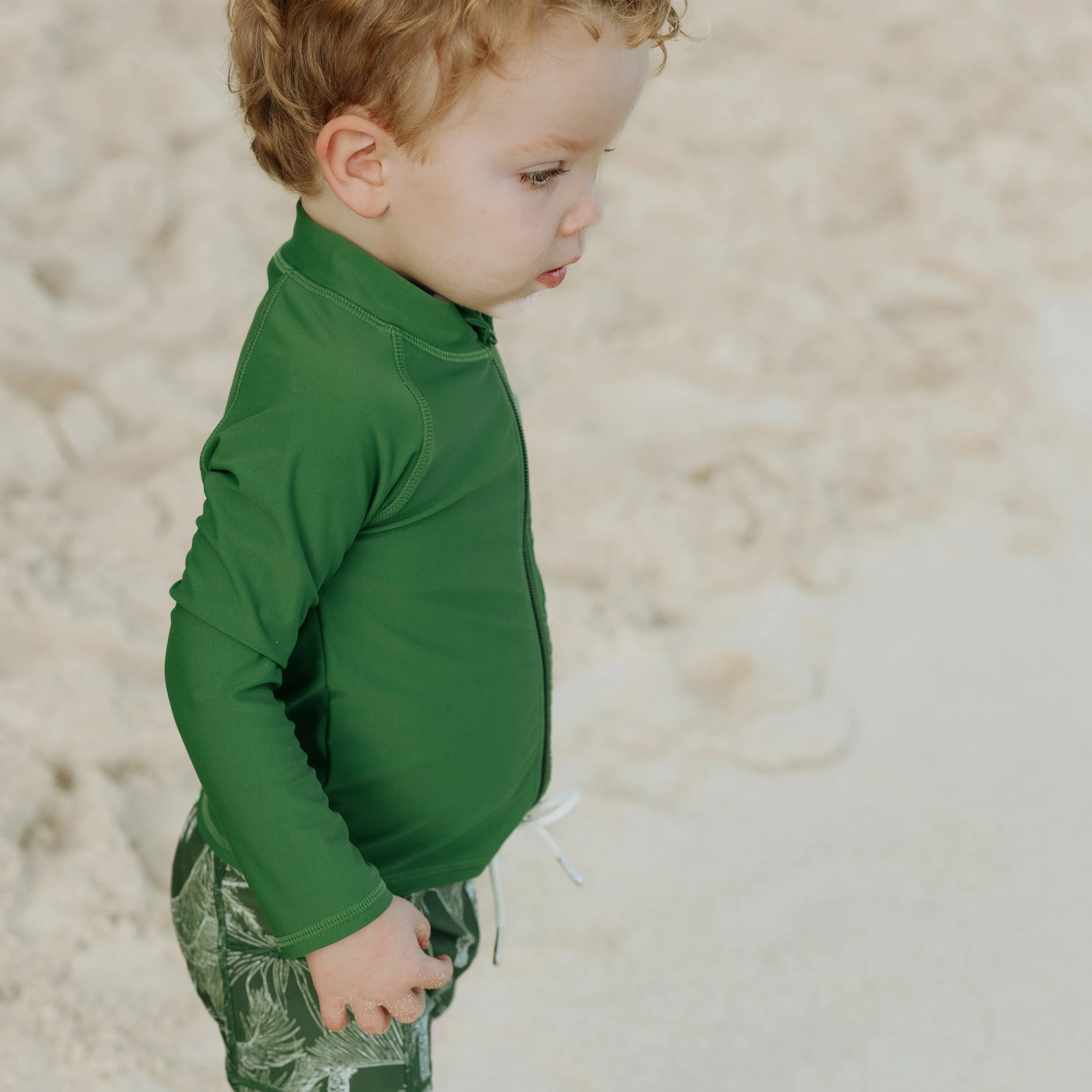 Kids UPF 50  Long Sleeve Zipper Rash Guard Swim Shirt | "Garden Green"