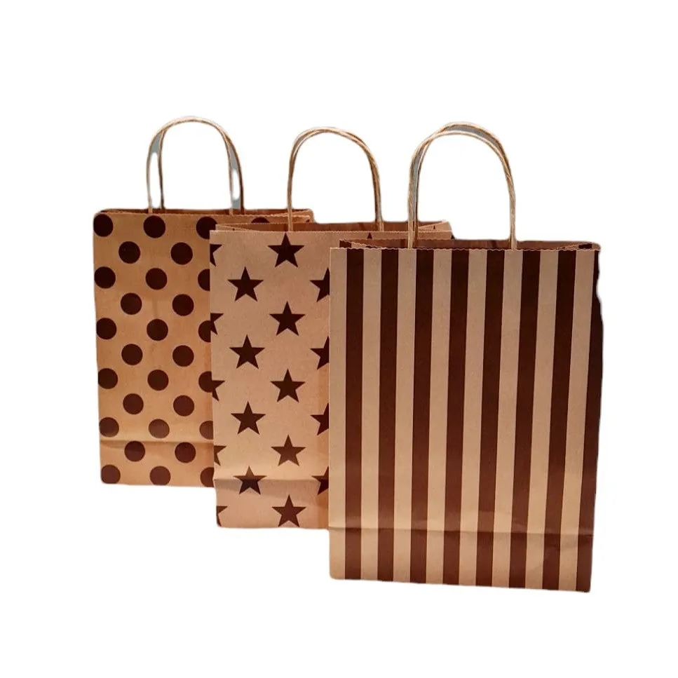 Kraft Paper Gift Bag Brown - Stars/Dots/Stripe 1pc