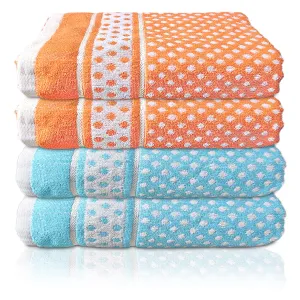 Kuber Industries Multiuses Dot Printed Soft Cotton Bath Towel, 30"x60"- Pack of 4 (Orange & Sky Blue)