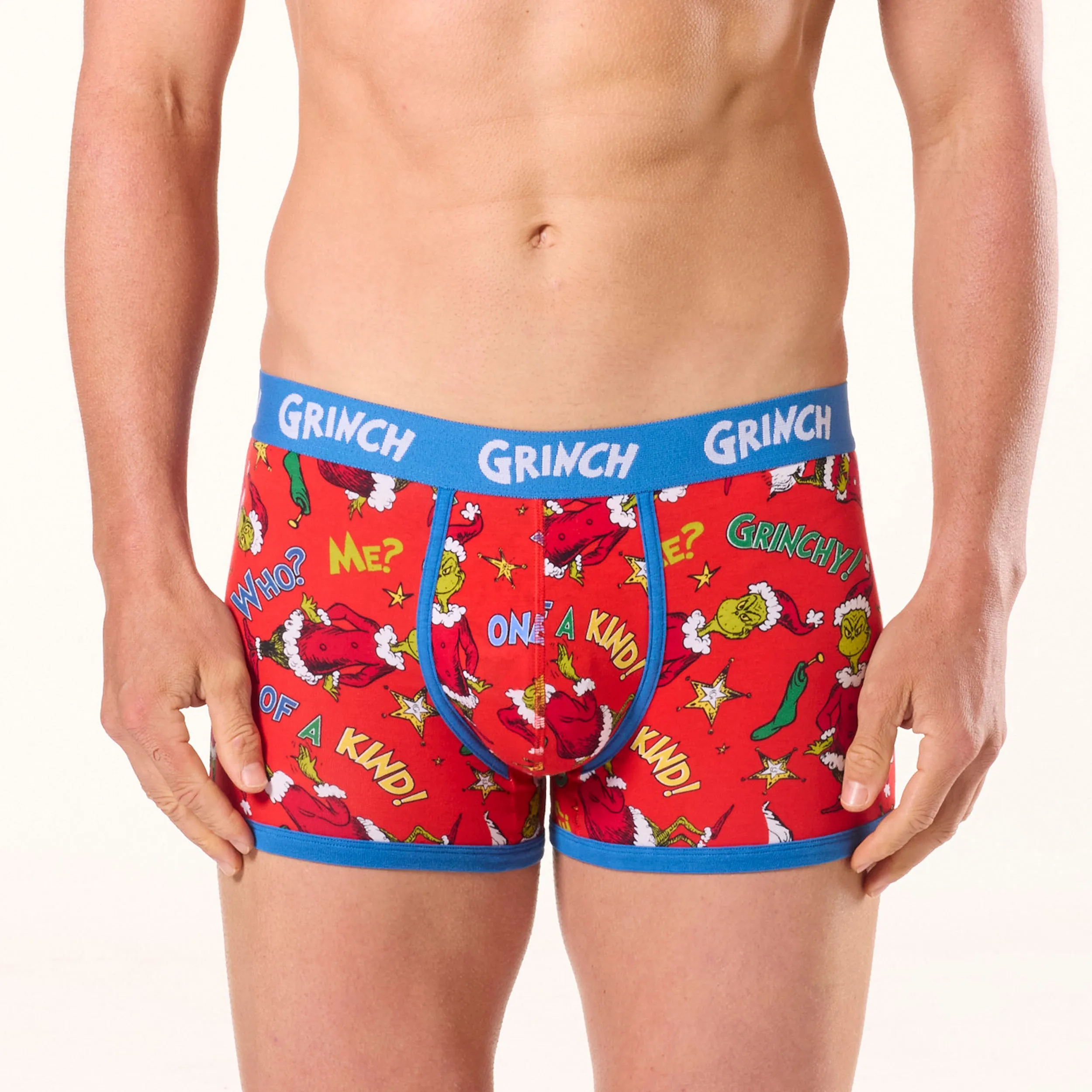 Men's Grinch Merry Merry Cotton Trunks - Red