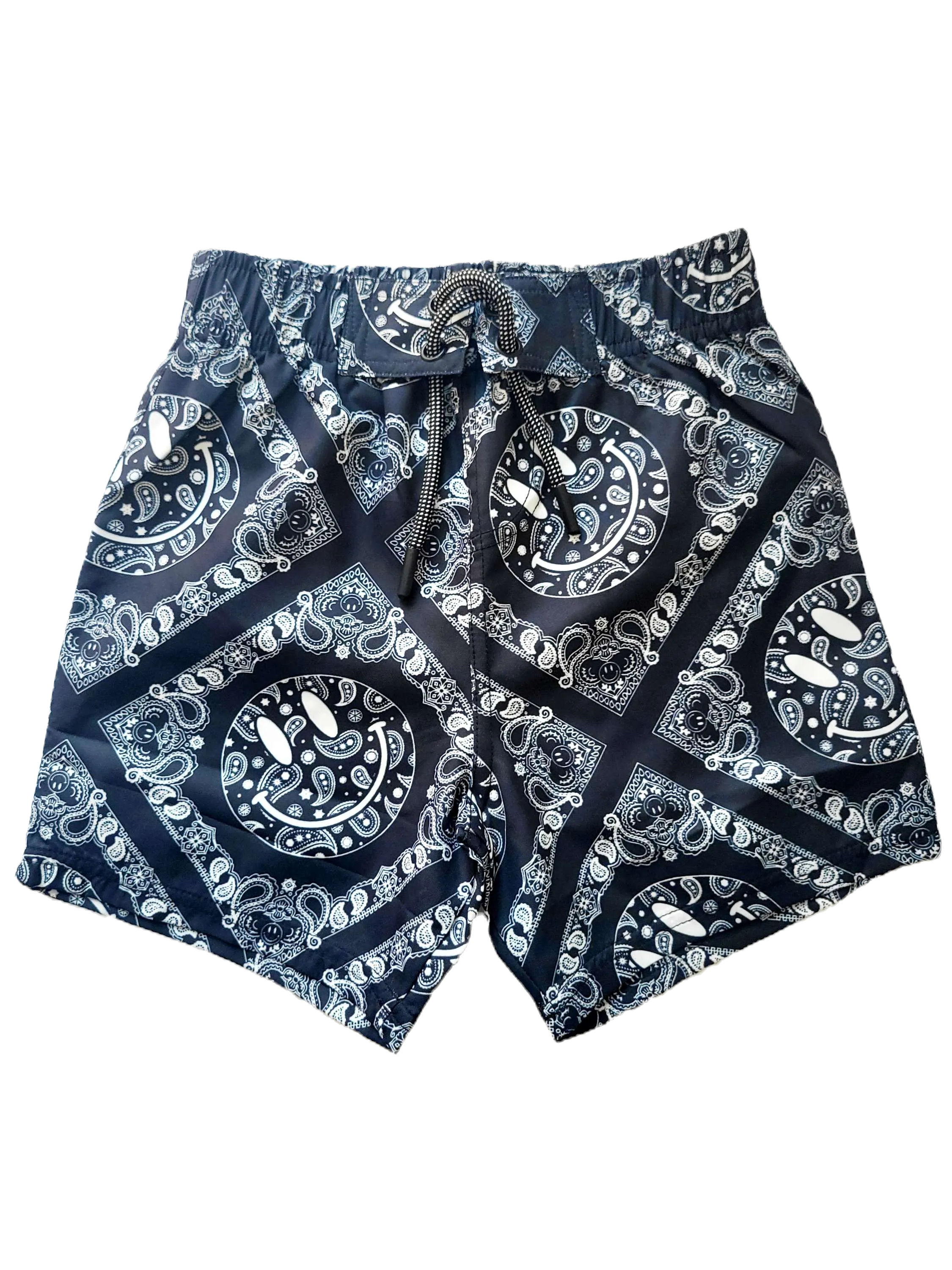 Mish Mish Black Bandana Print w/ Smiley Faces Board Shorts