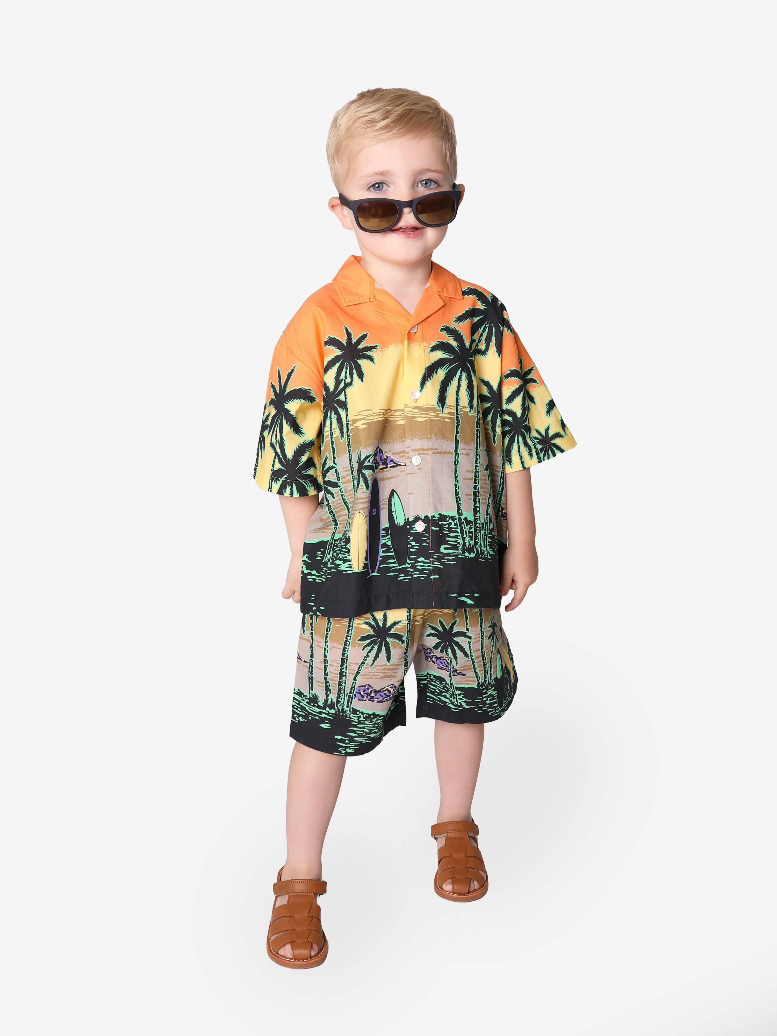 Molo Boys Organic Cotton Adi Hawaiian Shorts In Multicolour