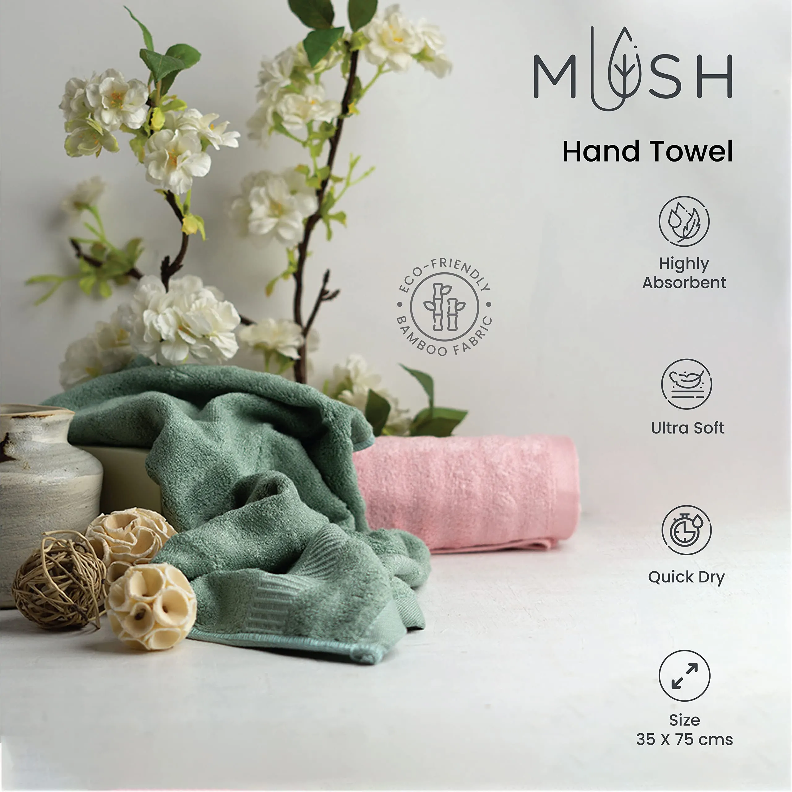 Mush 600 GSM Hand Towel Set of 6 | 100% Bamboo |Ultra Soft, Absorbent & Quick Dry Towel for Bath, Gym, Pool, Travel, Spa and Yoga | 29.5 x 14 Inches (6, Sky Blue,Pink)