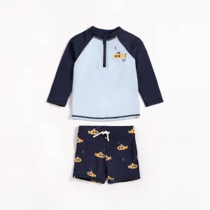 Navy Raglan Rashguard and Submarine Swim Shorts Set | Petit Lem