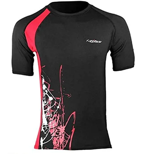 New Tilos Men's 6oz Anti-UV Short Sleeve Rash Guard - Black/Red (Small)