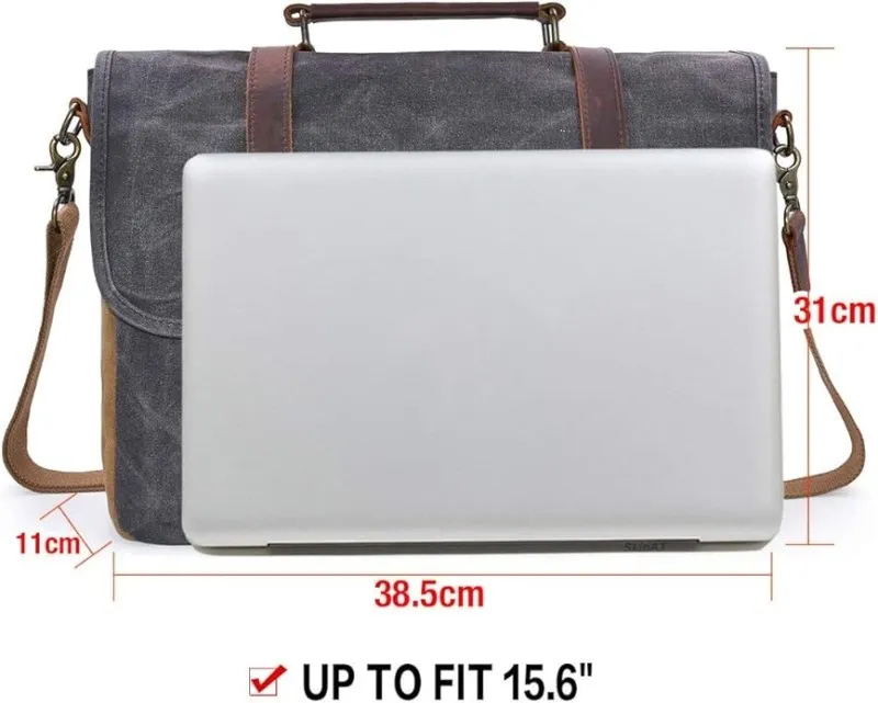 NEWHEY Mens Laptop Shoulder Canvas Messenger Bag Waterproof Computer Briefcase Notebook Vintage Satchel Designer School Work Bags 15.6 Leather