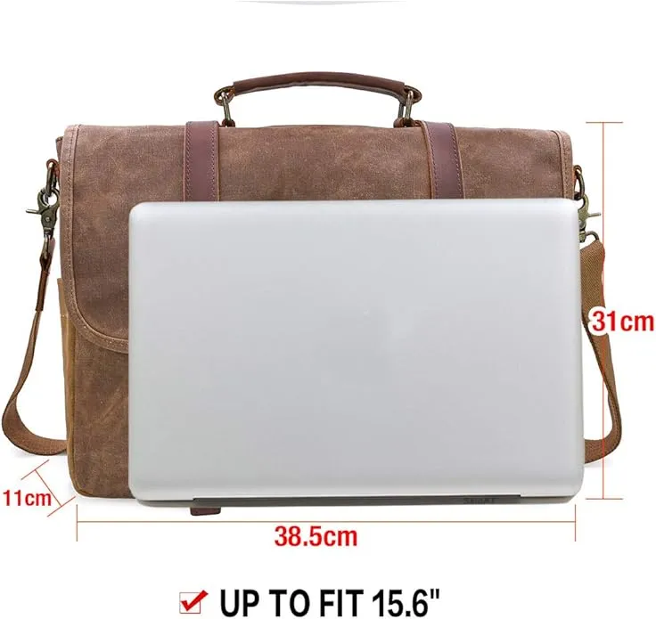 NEWHEY Mens Laptop Shoulder Canvas Messenger Bag Waterproof Computer Briefcase Notebook Vintage Satchel Designer School Work Bags 15.6 Leather