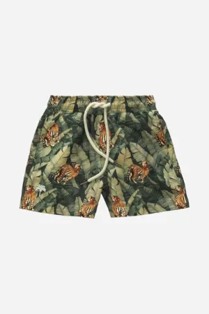 OAS Kids Roar Print Swim Trunks In Green