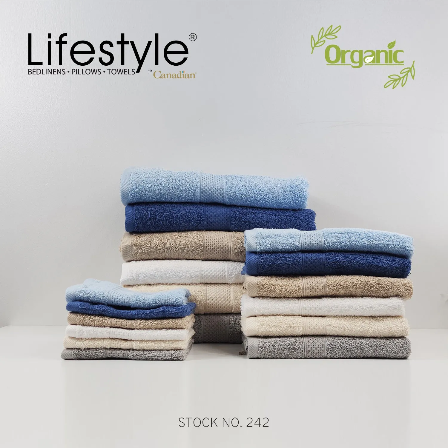 Organic Cotton Towels I Lifestyle by Canadian I (2pc.Bath)(2pc.Hand)(4pc.Face) #242