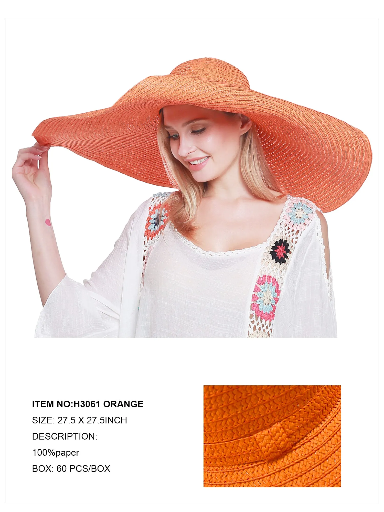 Oversized Wide Brim Hat-Orange