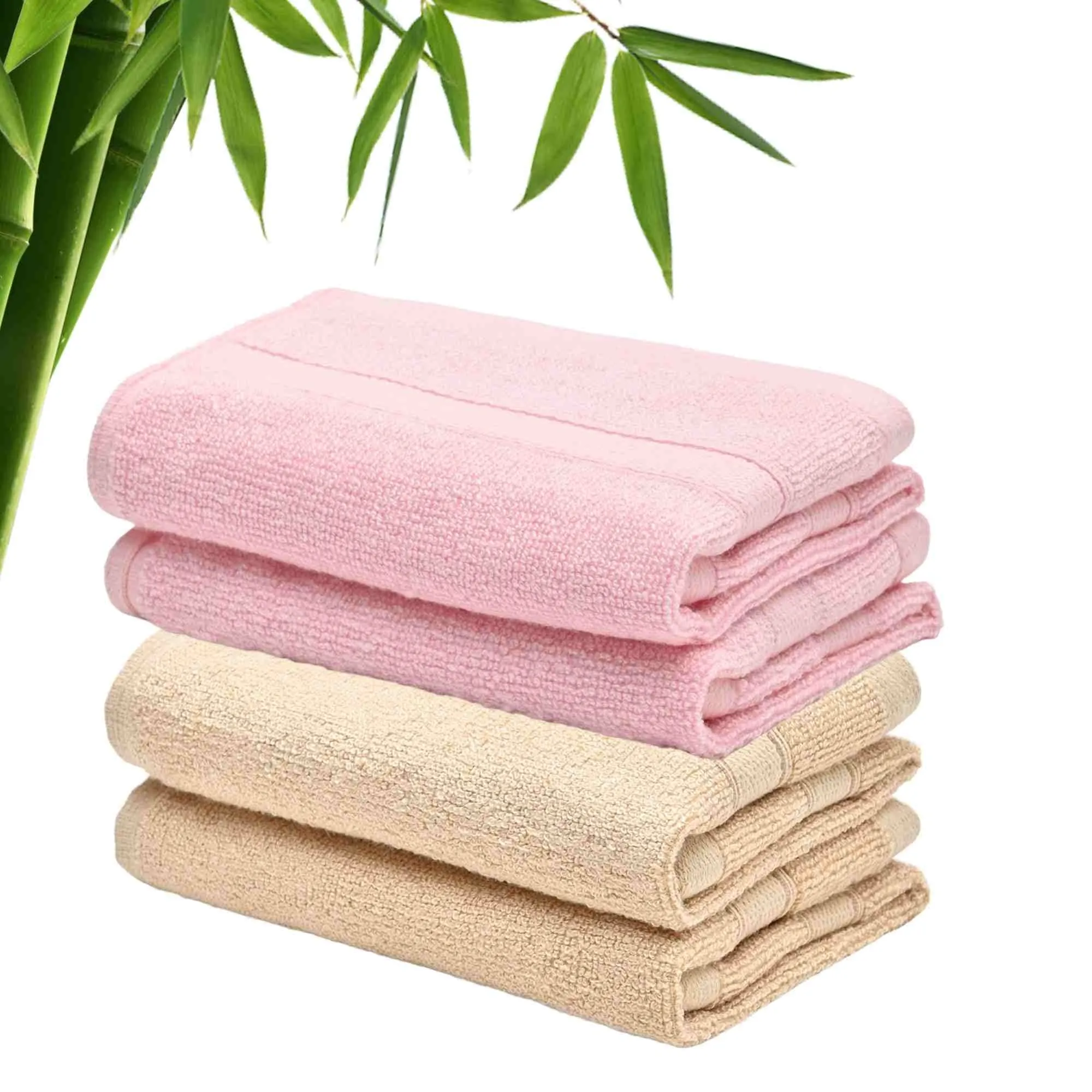 The Better Home 600GSM 100% Bamboo Face Towel Set | Anti Odour & Anti Bacterial Bamboo Towel |30cm X 30cm | Ultra Absorbent & Quick Drying Face Towel for Women & Men (Pack of 4, Pink   Beige)