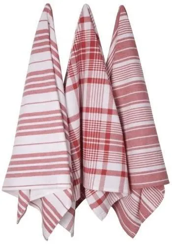 Towels Red Set/3 Stripe/Plaid