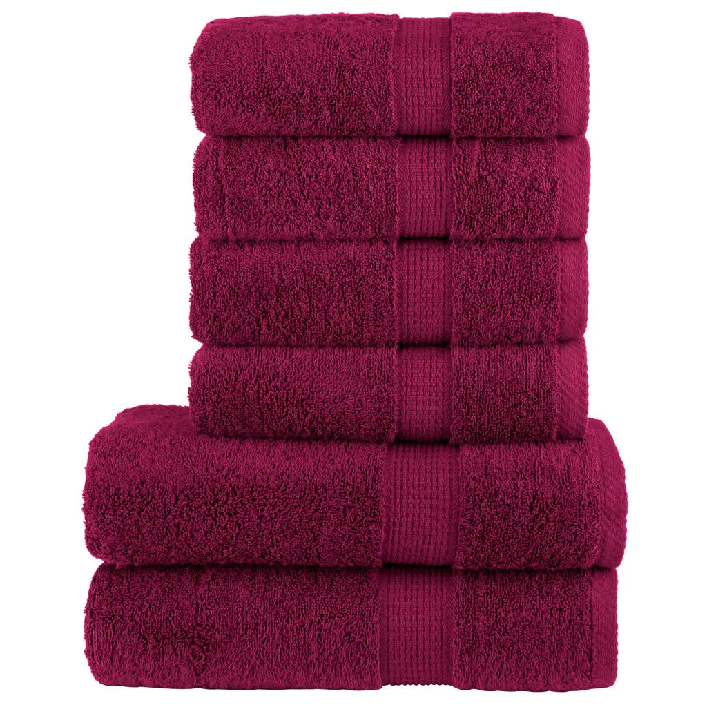 vidaXL 6 Piece Premium Towel Set SOLUND Bordeaux 600 gsm - Soft, Absorbent & Durable Cotton Towels