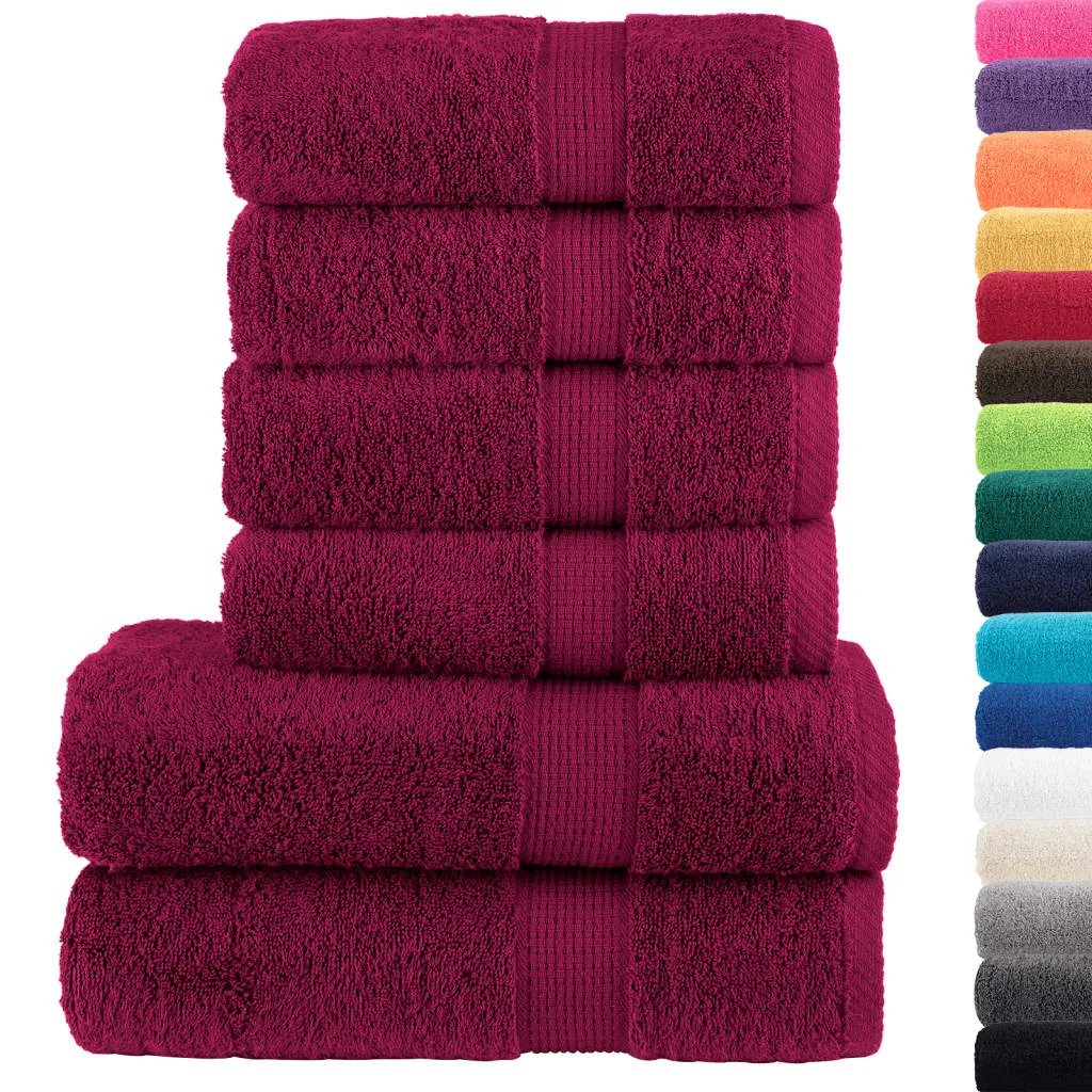 vidaXL 6 Piece Premium Towel Set SOLUND Bordeaux 600 gsm - Soft, Absorbent & Durable Cotton Towels