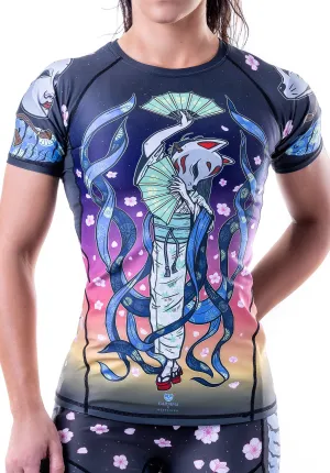 Women's Kitsune Warrior Jiu Jitsu Art Wear Rashguard - Short Sleeve