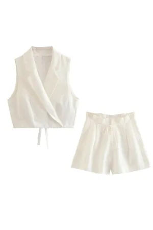 'Yuliya' Linen Slim Fit Vest & Shorts (Sold Separately)